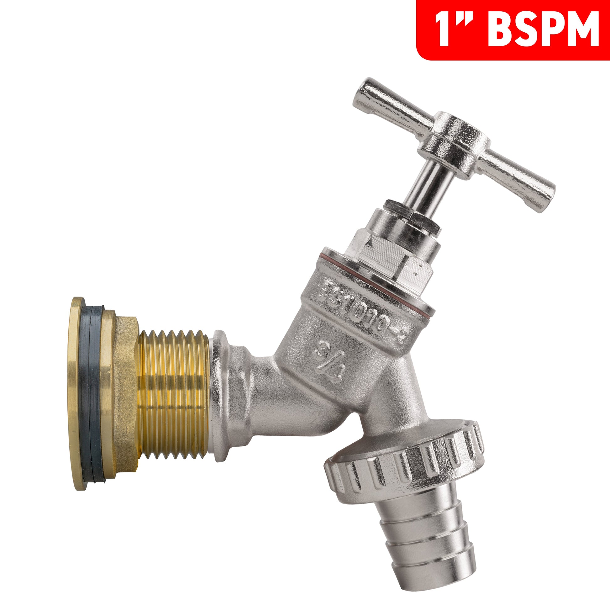 AP Supplies Water Butt Brass Kit 1" with Nickel Plated Barbed Tap and Drill Bit