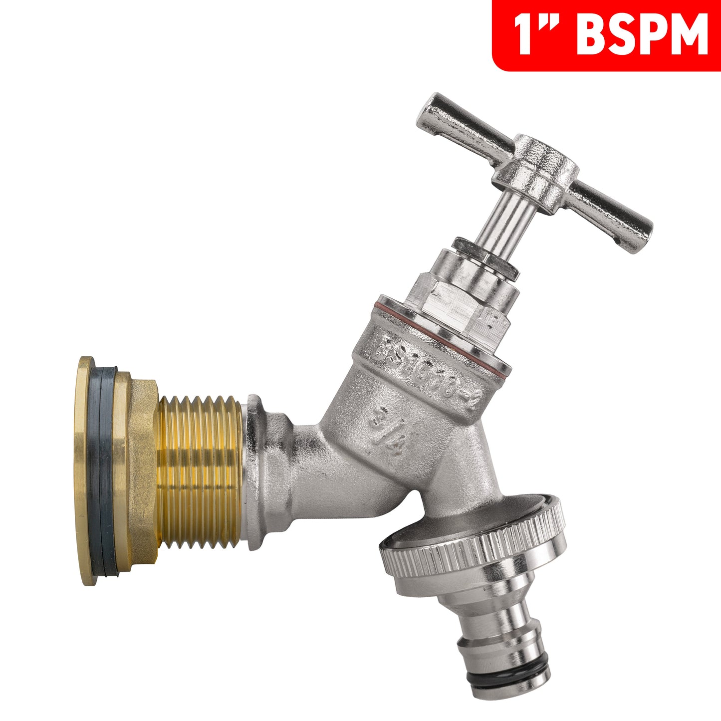 AP Supplies Water Butt Brass Kit 1" with Nickel Plated Quick Connect Tap and Drill Bit