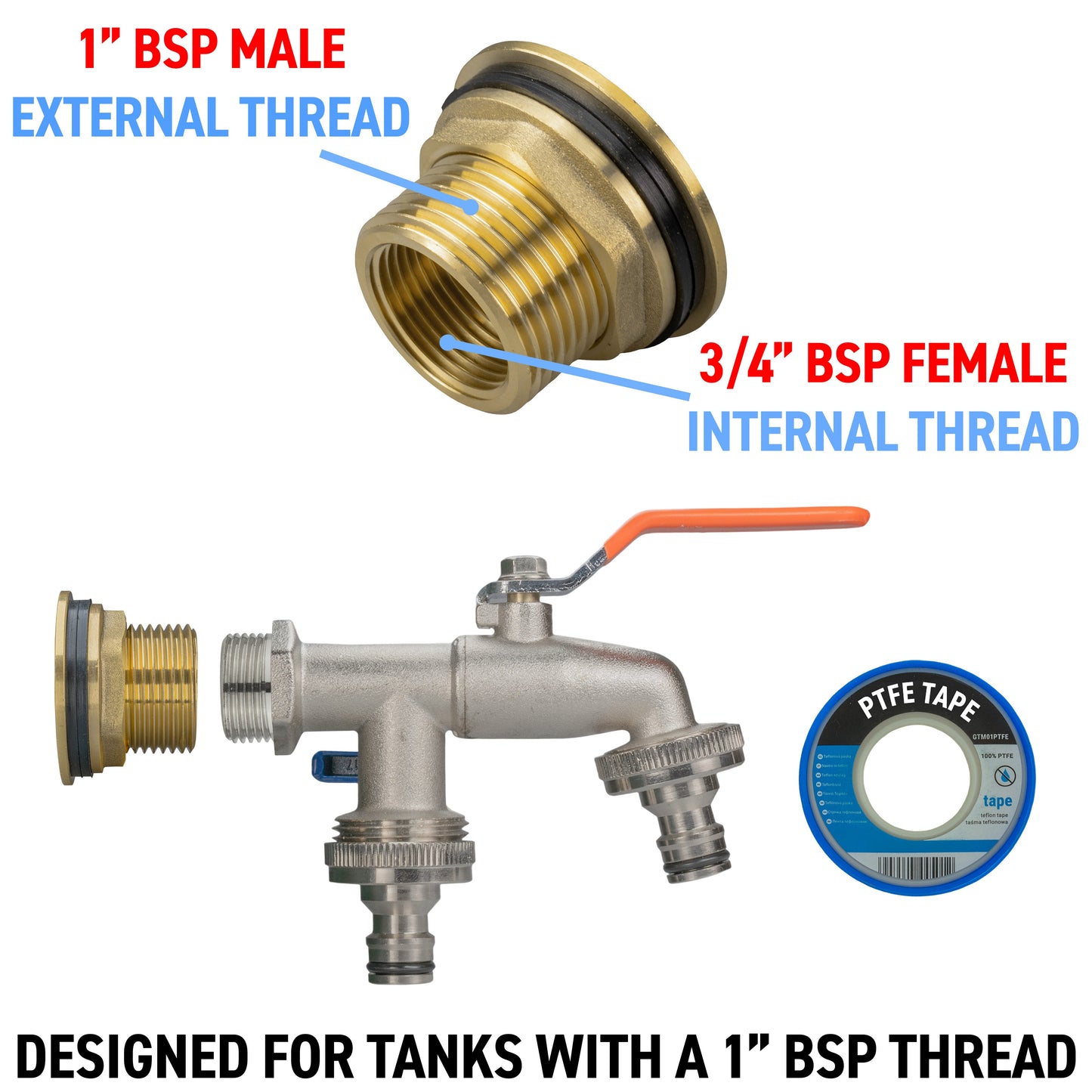 AP Supplies Water Butt Brass Kit 1" with Double Quick Connect Tap and Drill Bit