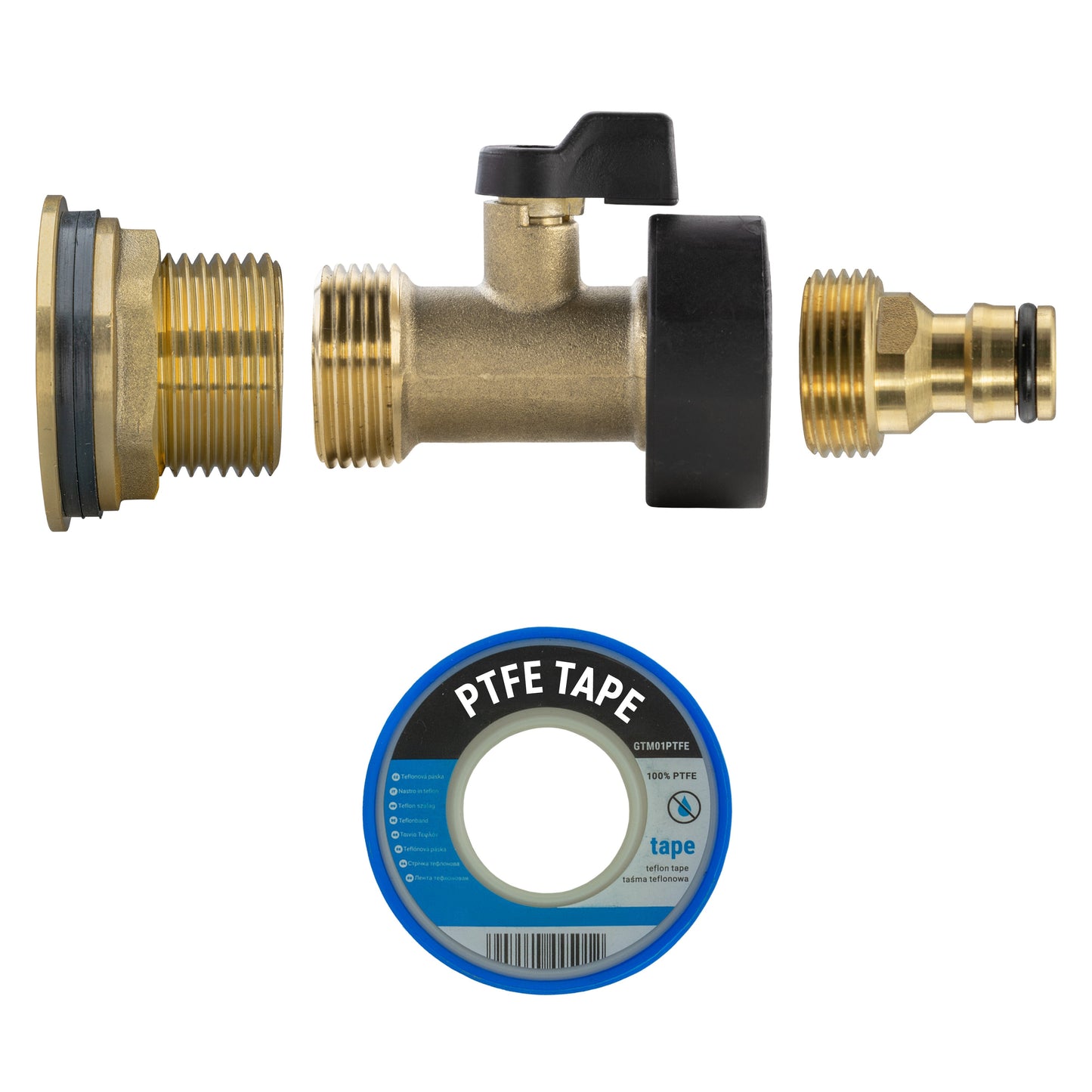 Water Butt Brass Kit 1in with Brass Valve + Quick Connect for Hose Connector Set