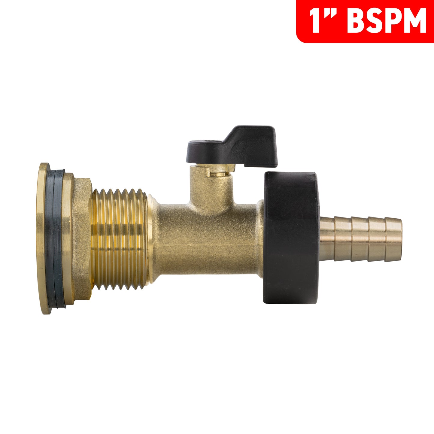 Water Butt Brass Kit 1in with Brass Valve + 13mm Barb for DIY Workshop Accessory