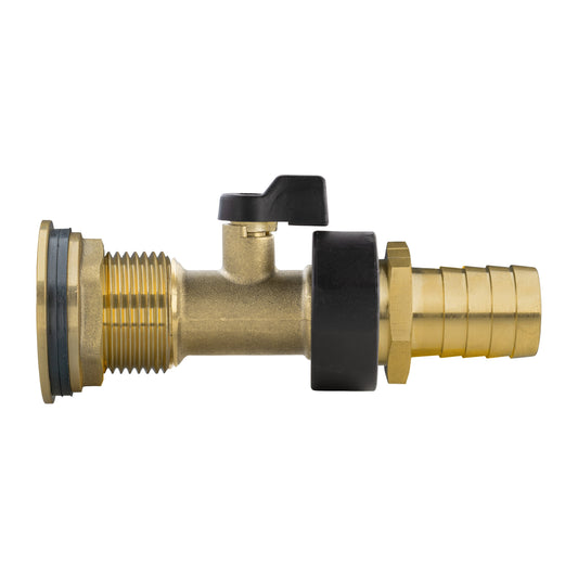 Water Butt Brass Kit 1in with Brass Valve + 19mm Barb for DIY Workshop Accessory