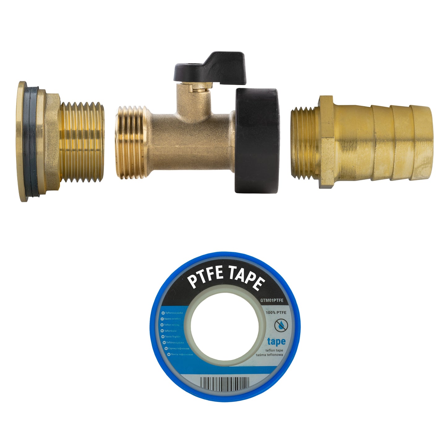 AP Supplies Water Butt Brass Kit 1" with Brass Valve + 25mm Barb and Drill Bit