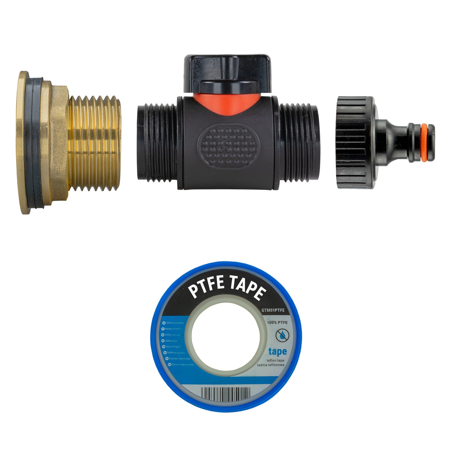 AP Supplies Water Butt Brass Kit 1" with In-Line Valve + Quick Connect and Drill Bit
