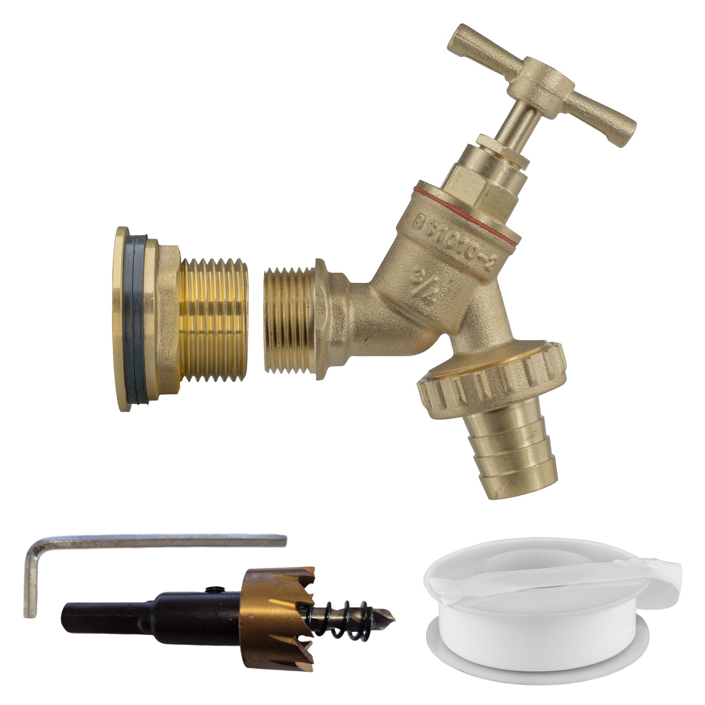 AP Supplies Water Butt Brass Kit 1" with Brass Barbed Tap and Drill Bit