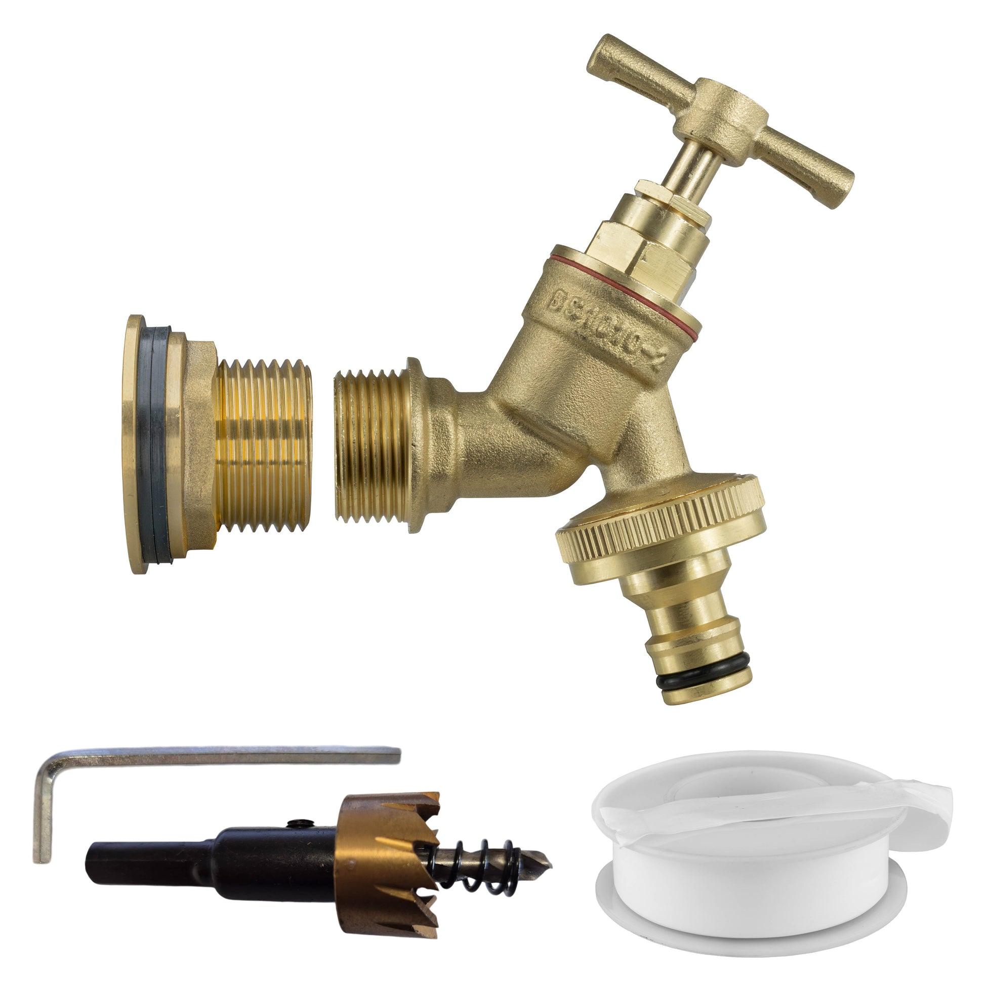 AP Supplies Water Butt Brass Kit 1" with Brass Quick Connect Tap and Drill Bit