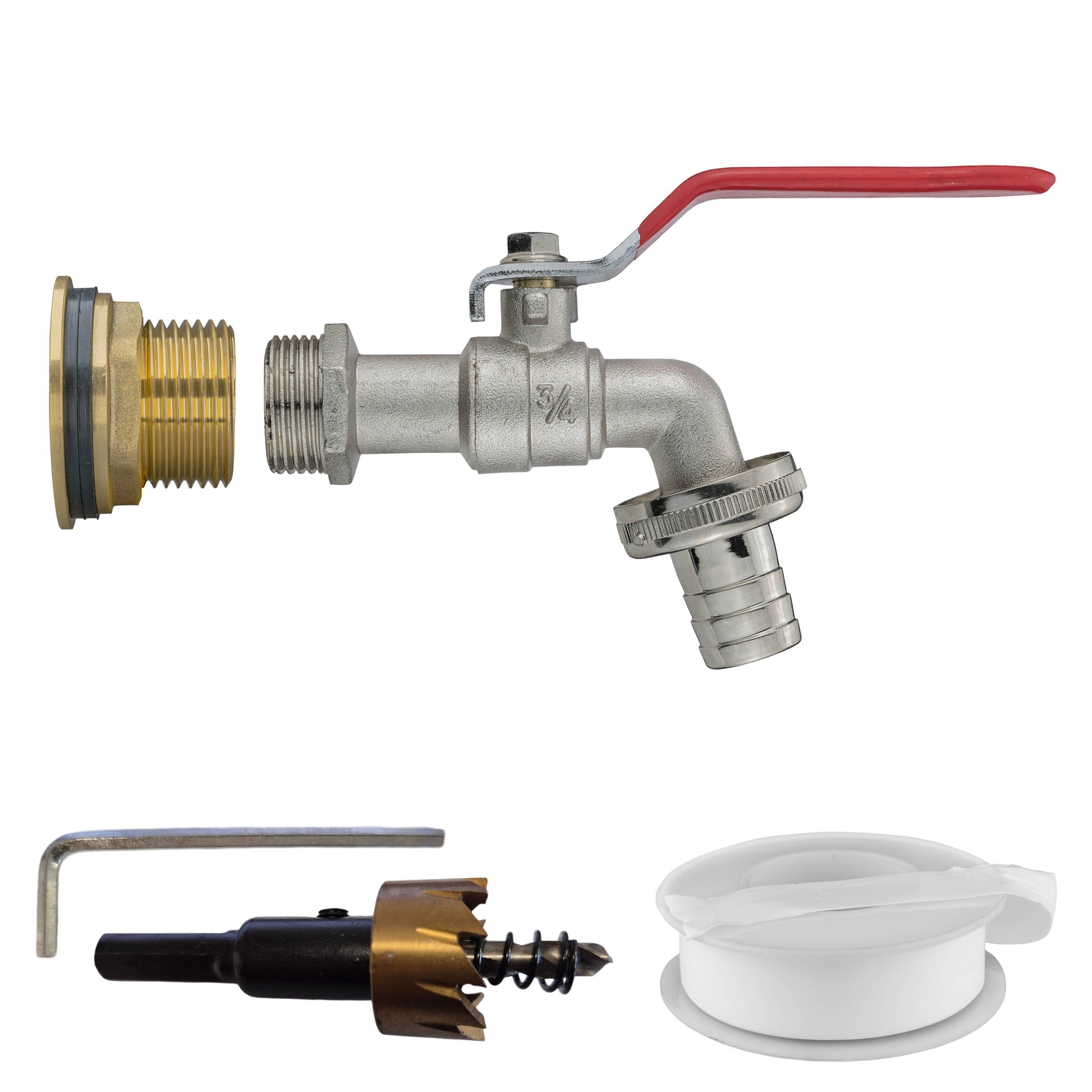 AP Supplies Water Butt Brass Kit 1" with Barbed Lever Tap and Drill Bit