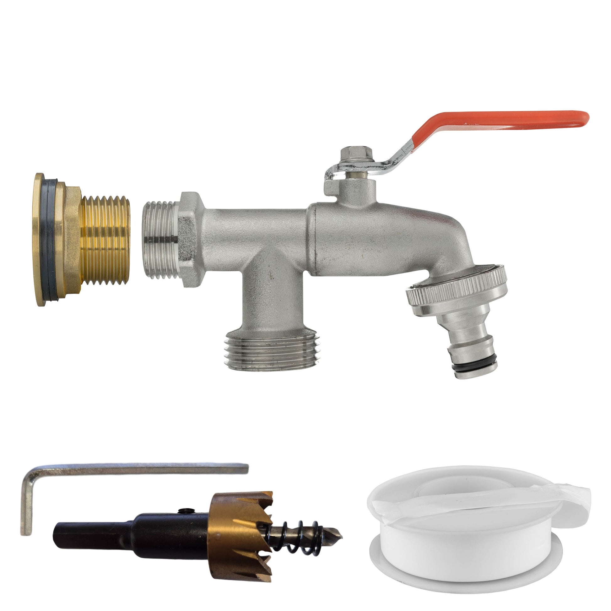 AP Supplies Water Butt Brass Kit 1" with Double Tap and Drill Bit