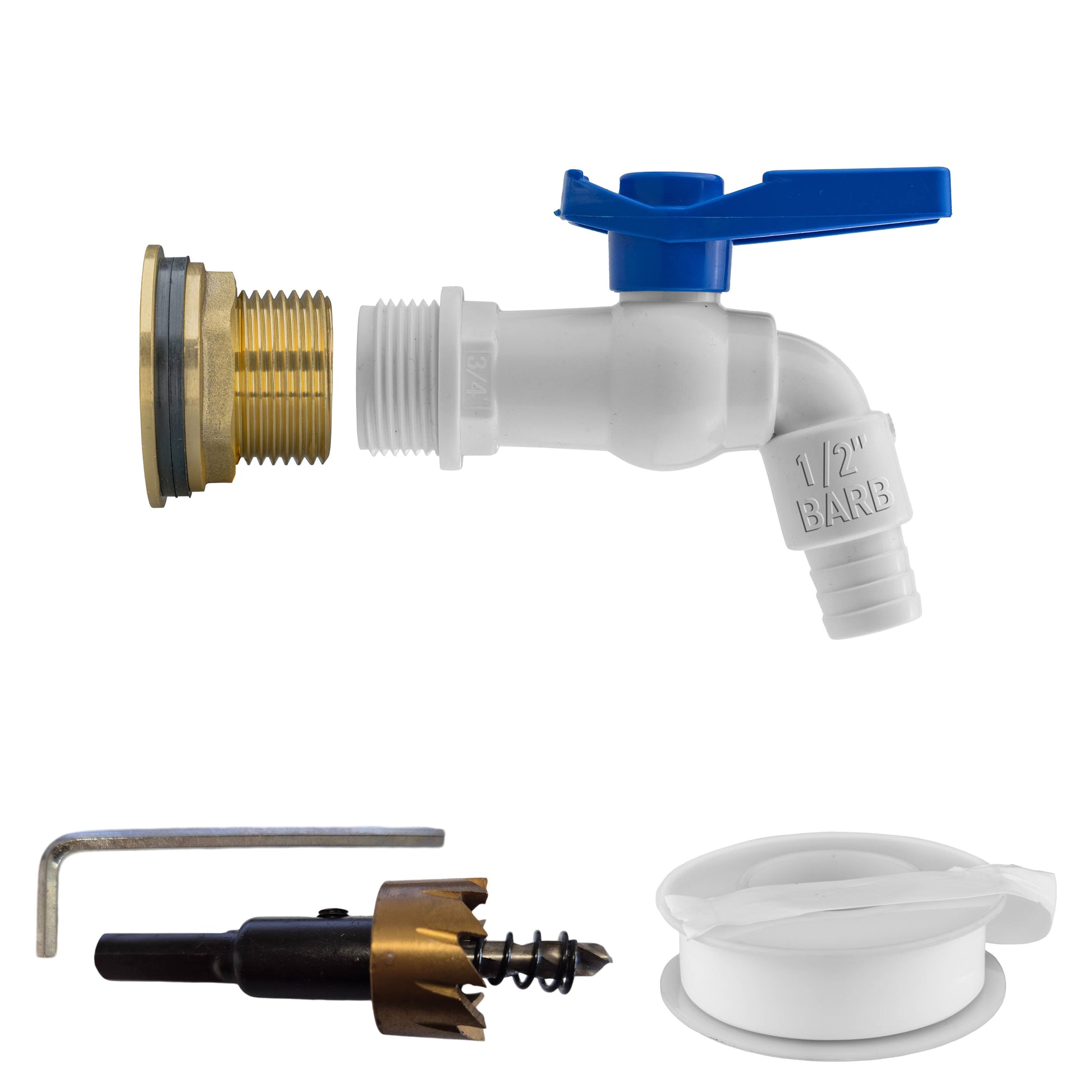 AP Supplies Water Butt Brass Kit 1" with White PVC Tap and Drill Bit