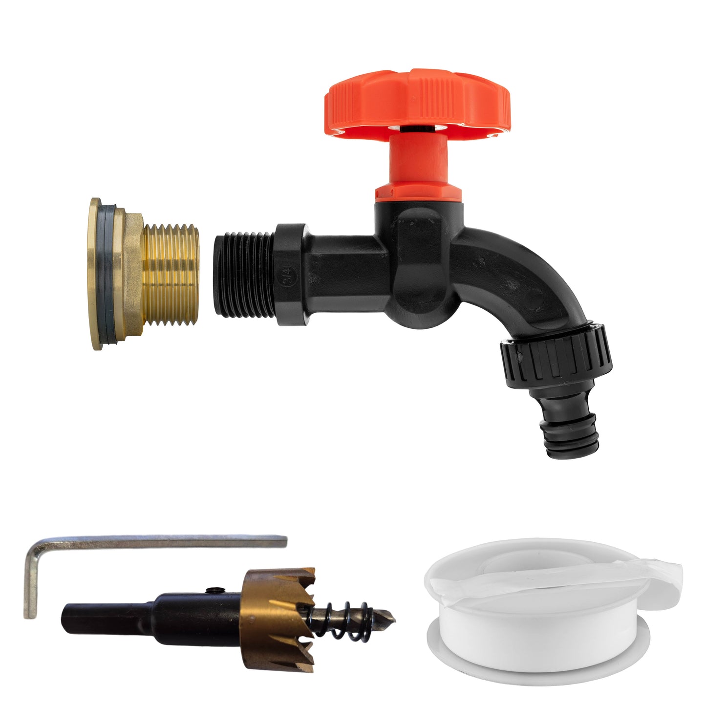 AP Supplies Water Butt Brass Kit 1" with Black Dial Tap and Drill Bit