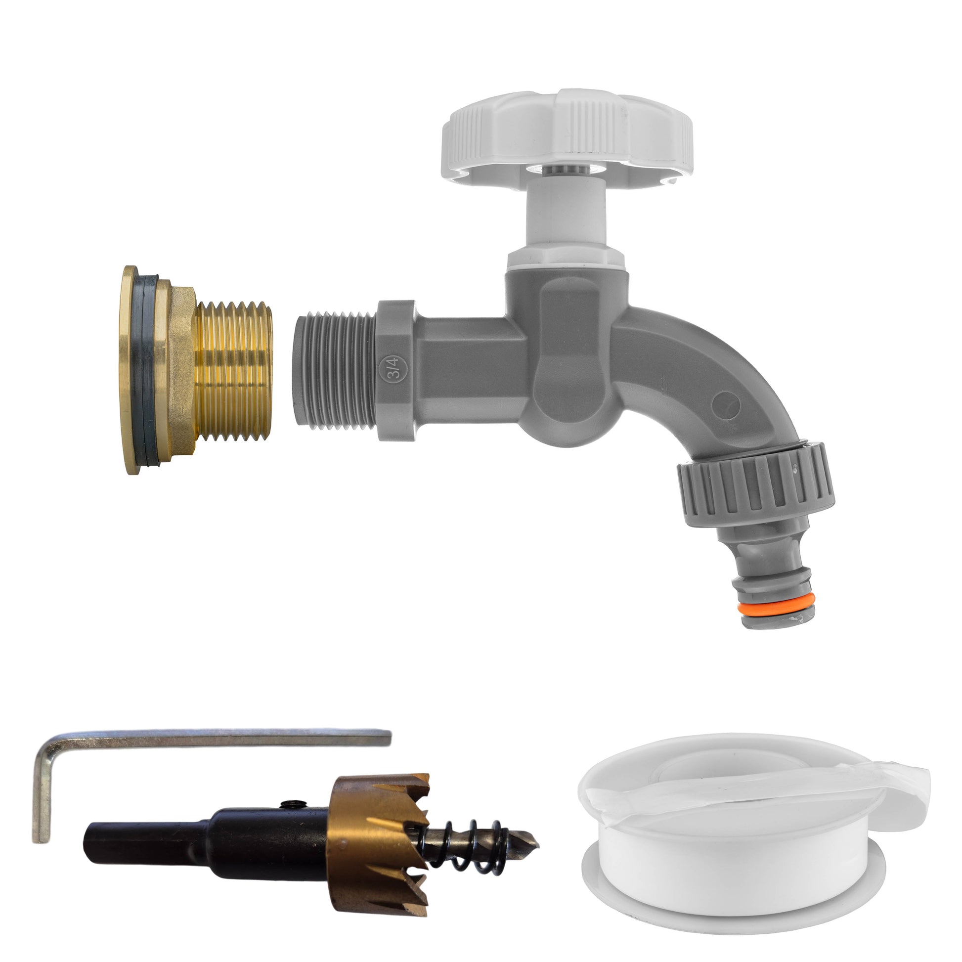 AP Supplies Water Butt Brass Kit 1" with Grey Dial Tap and Drill Bit