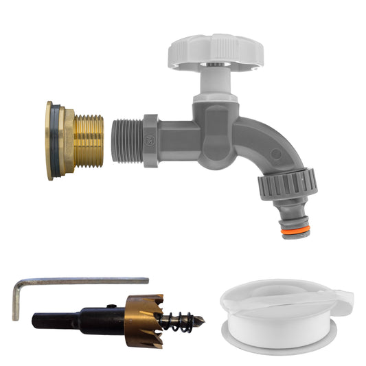 AP Supplies Water Butt Brass Kit 1" with Grey Dial Tap and Drill Bit