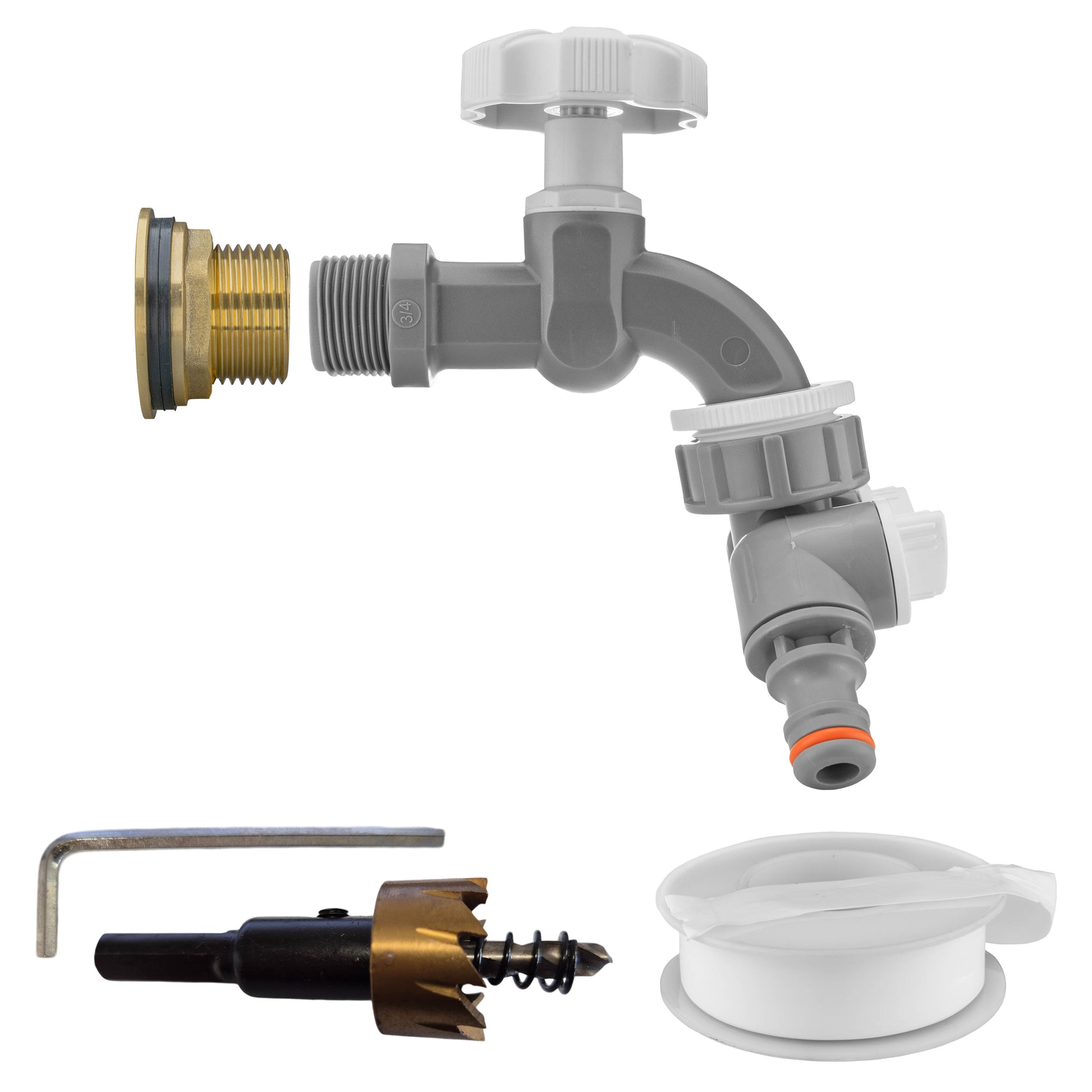 AP Supplies Water Butt Brass Kit 1" with Grey Dial Tap + Two-Way Splitter and Drill Bit