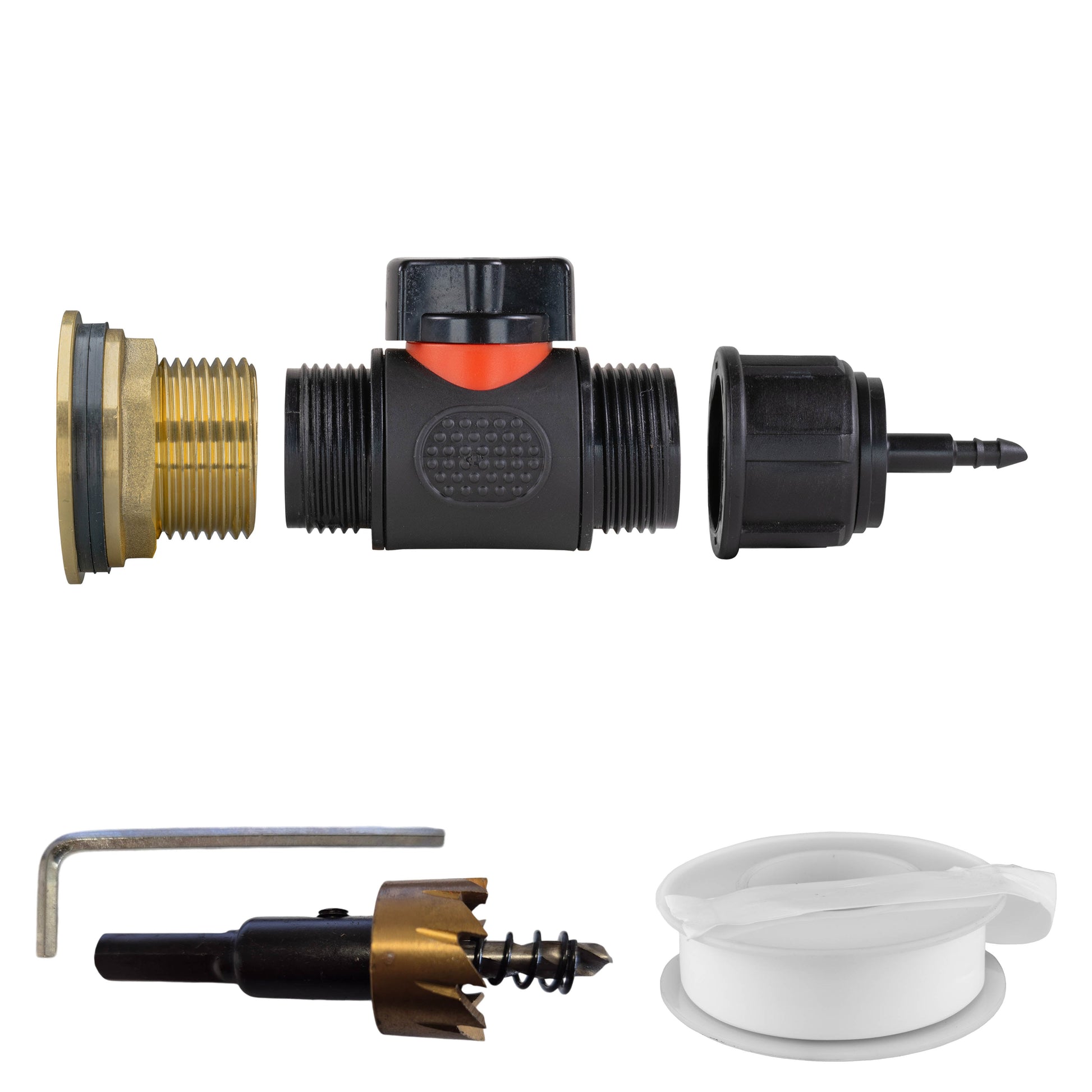 AP Supplies Water Butt Brass Kit 1" with In-Line Valve + 4mm Barb and Drill Bit