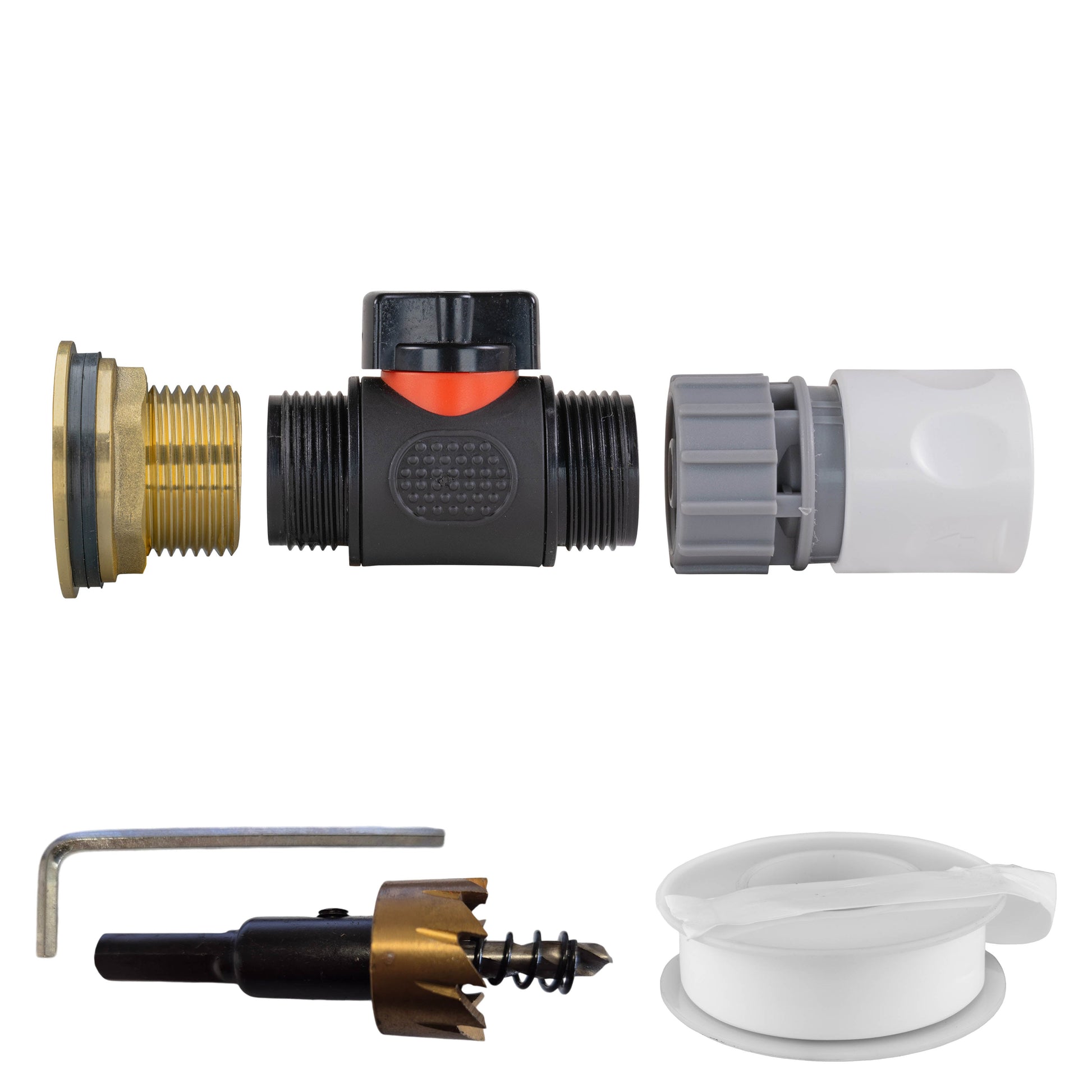 AP Supplies Water Butt Brass Kit 1" with In-Line Valve + Female Quick Connector WL and Drill Bit
