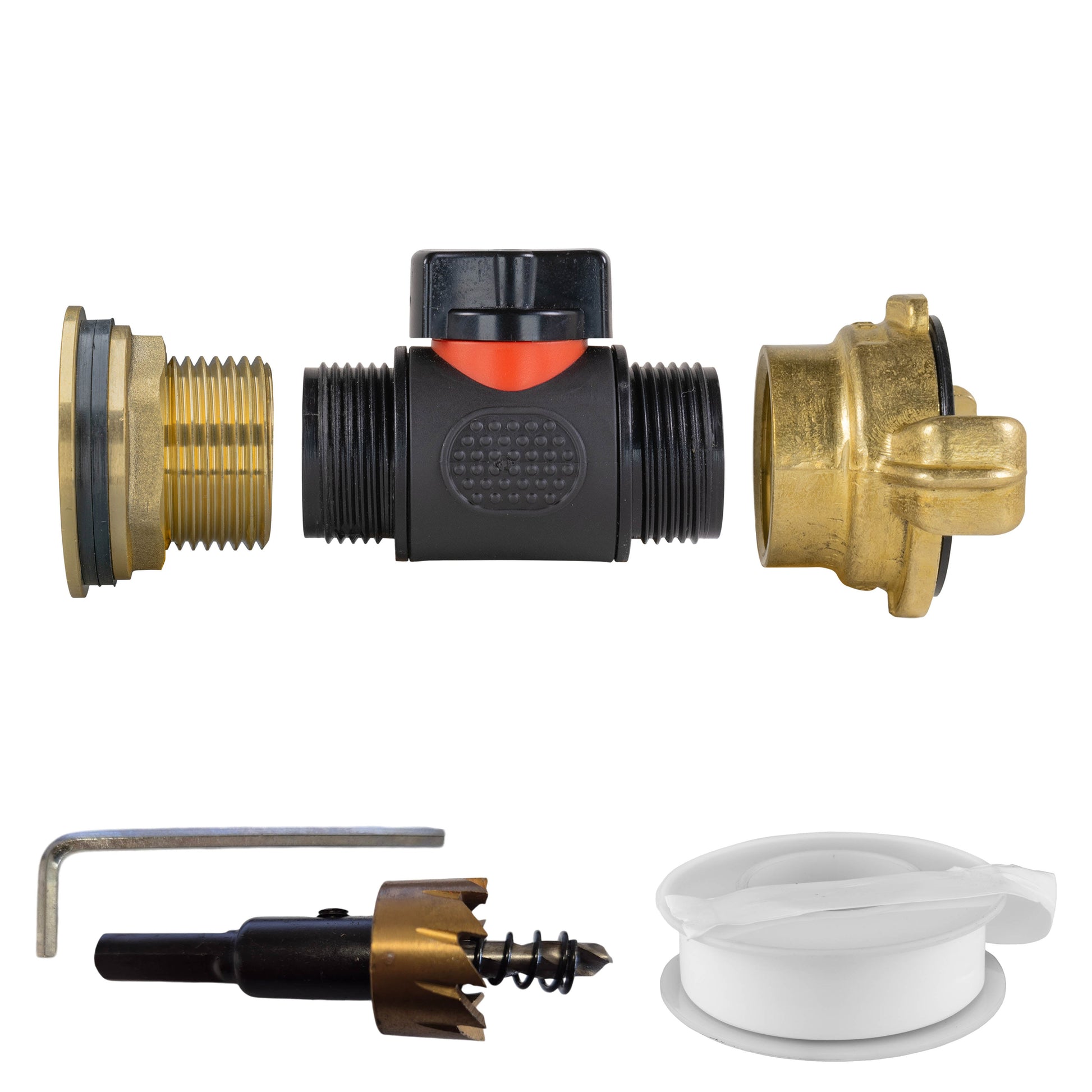AP Supplies Water Butt Brass Kit 1" with In-Line Valve + Geka and Drill Bit
