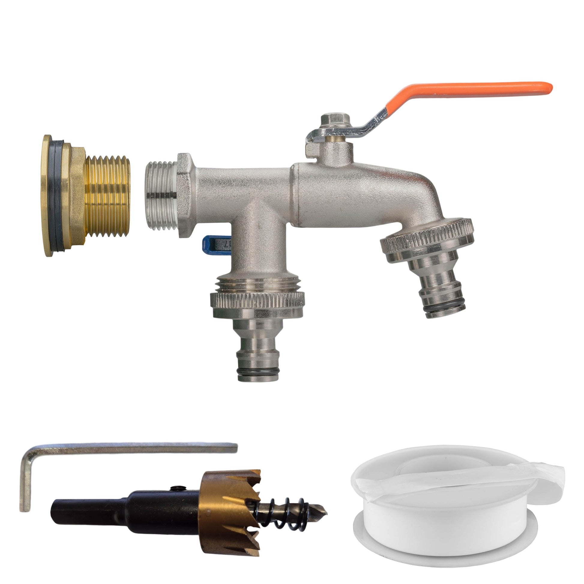 AP Supplies Water Butt Brass Kit 1" with Double Quick Connect Tap and Drill Bit