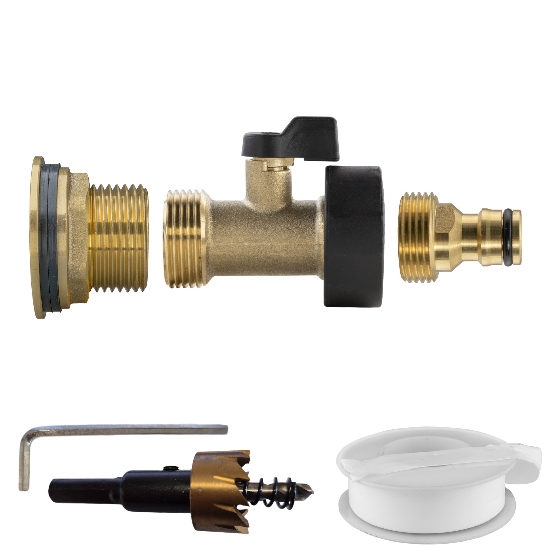 AP Supplies Water Butt Brass Kit 1" with Brass Valve + Quick Connect and Drill Bit