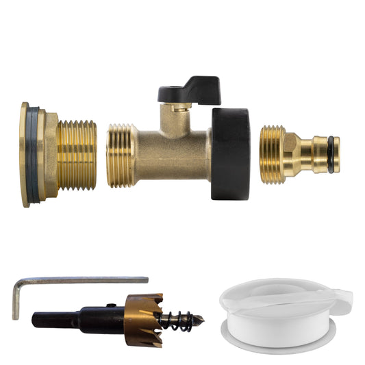 AP Supplies Water Butt Brass Kit 1" with Brass Valve + Quick Connect and Drill Bit