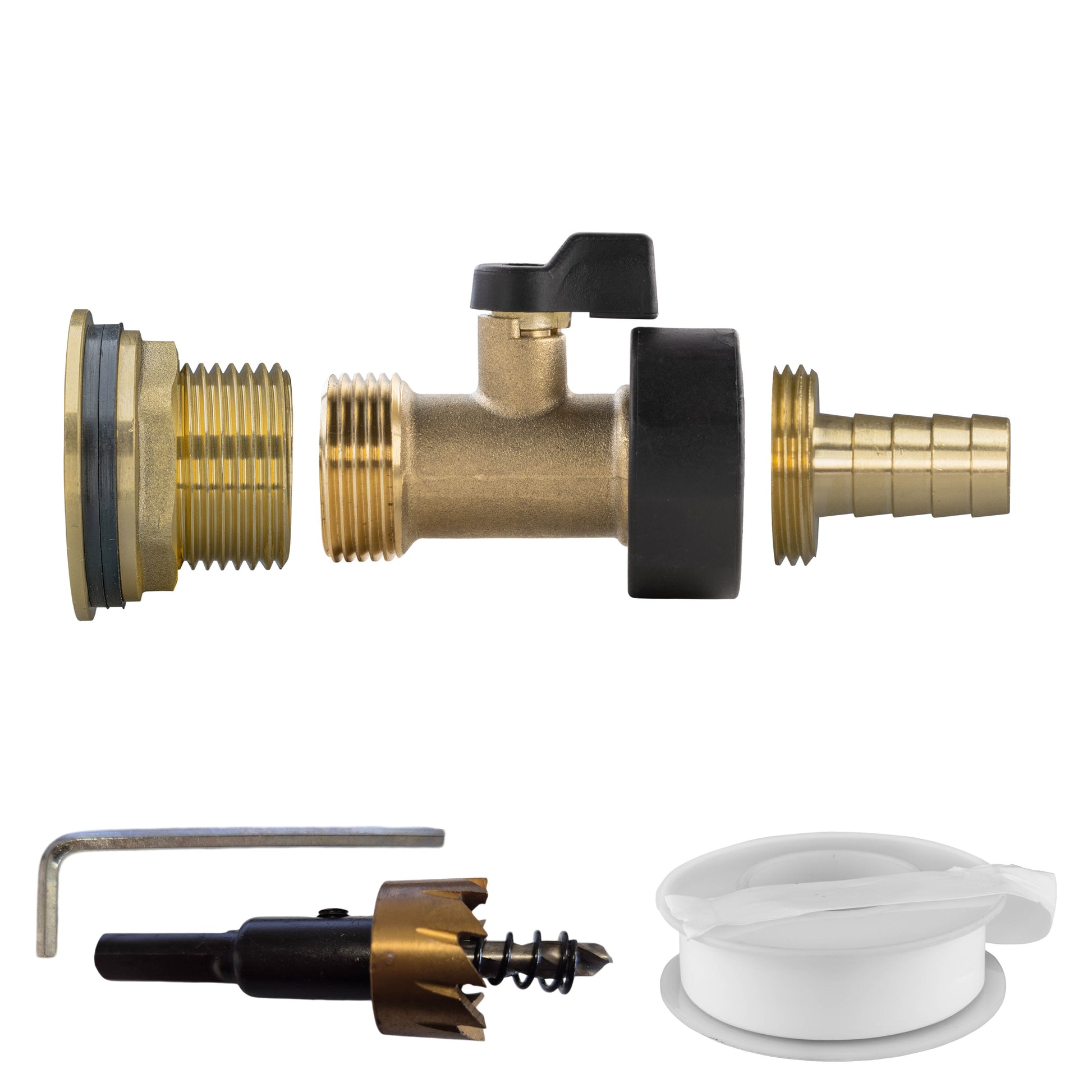 AP Supplies Water Butt Brass Kit 1" with Brass Valve + 13mm Barb and Drill Bit