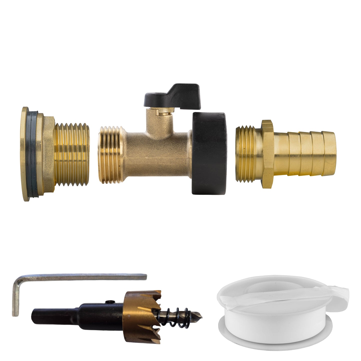 AP Supplies Water Butt Brass Kit 1" with Brass Valve + 19mm Barb and Drill Bit