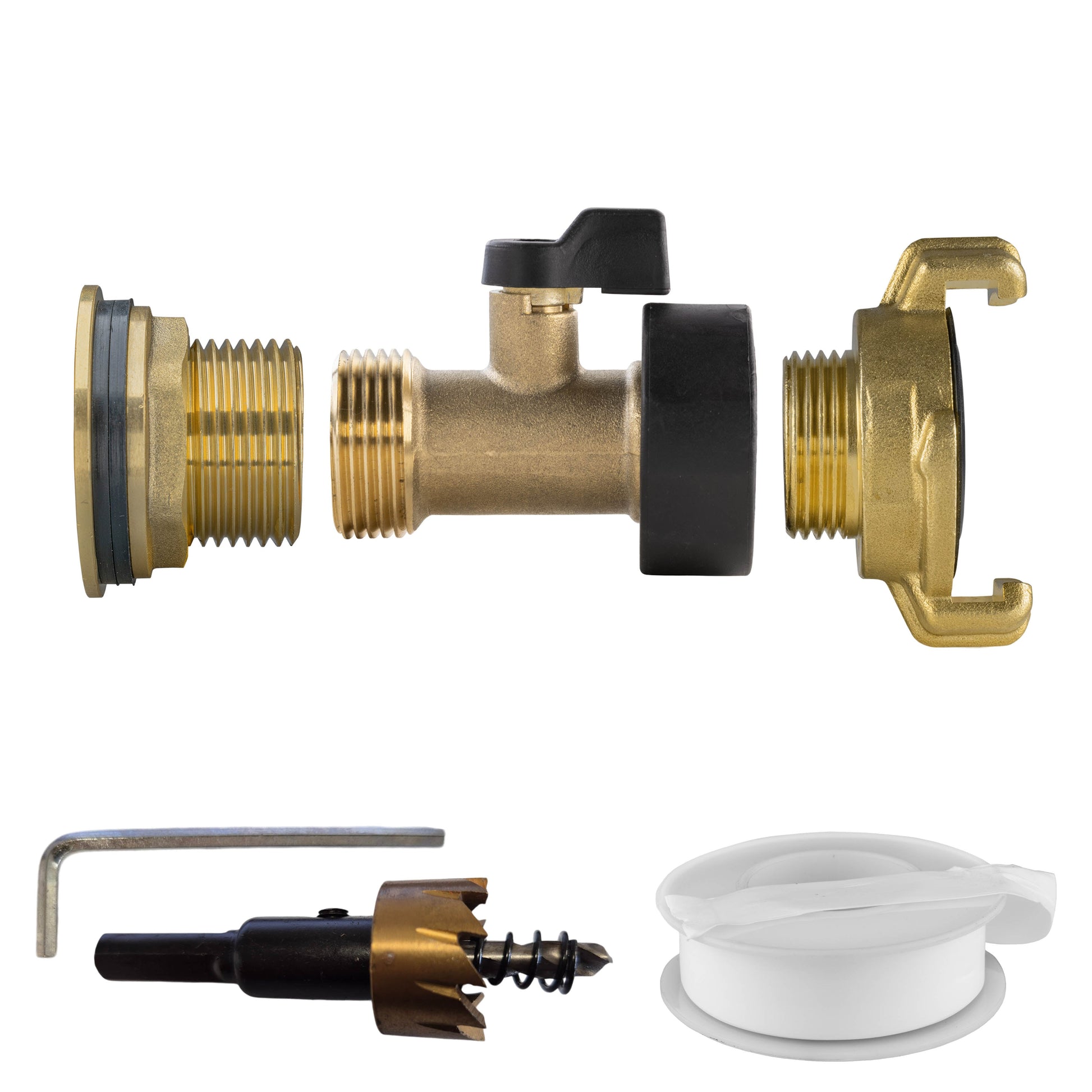 AP Supplies Water Butt Brass Kit 1" with Brass Valve + Geka and Drill Bit
