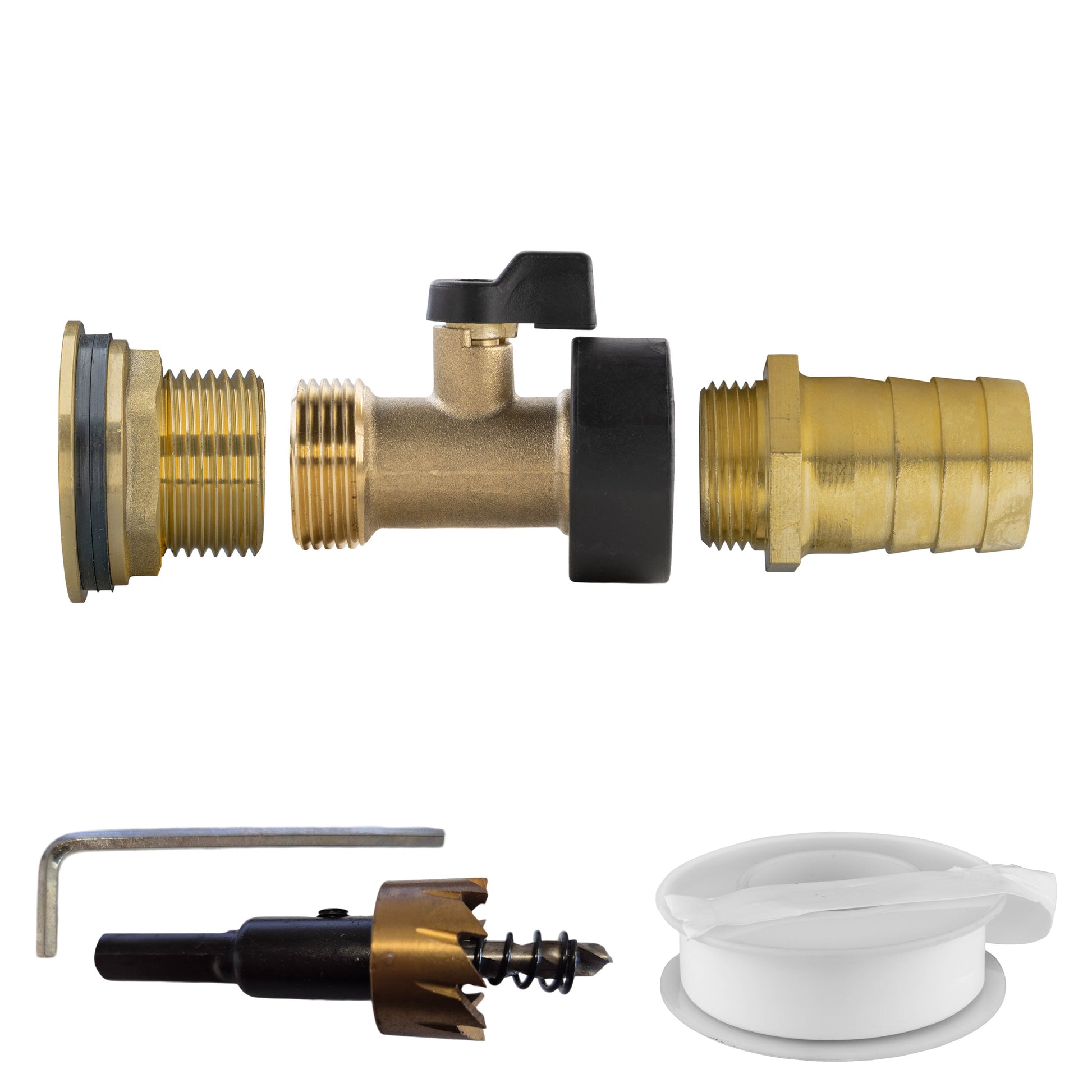 AP Supplies Water Butt Brass Kit 1" with Brass Valve + 25mm Barb and Drill Bit