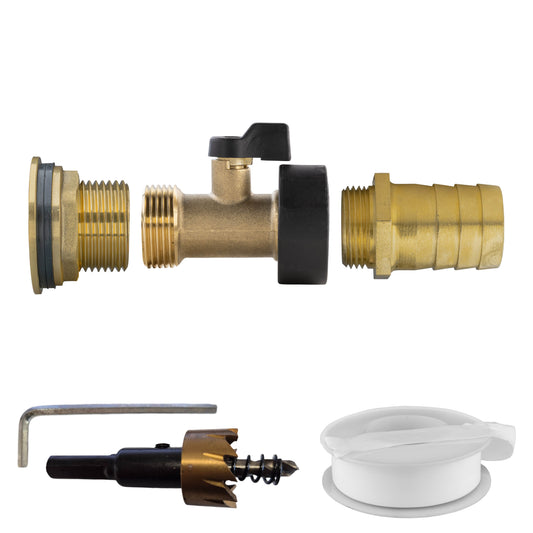 AP Supplies Water Butt Brass Kit 1" with Brass Valve + 25mm Barb and Drill Bit