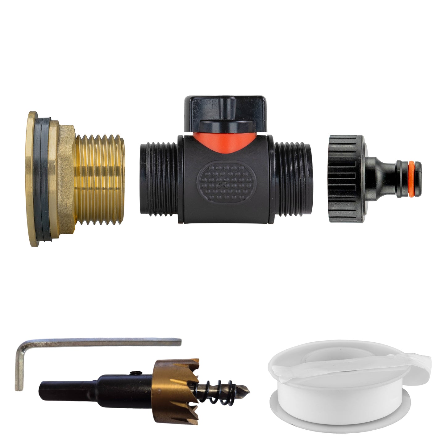 AP Supplies Water Butt Brass Kit 1" with In-Line Valve + Quick Connect and Drill Bit