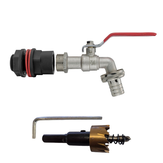 AP Supplies Water Butts Kit 3/4" with Lever Tap 3/4" Barb and Drill Bit