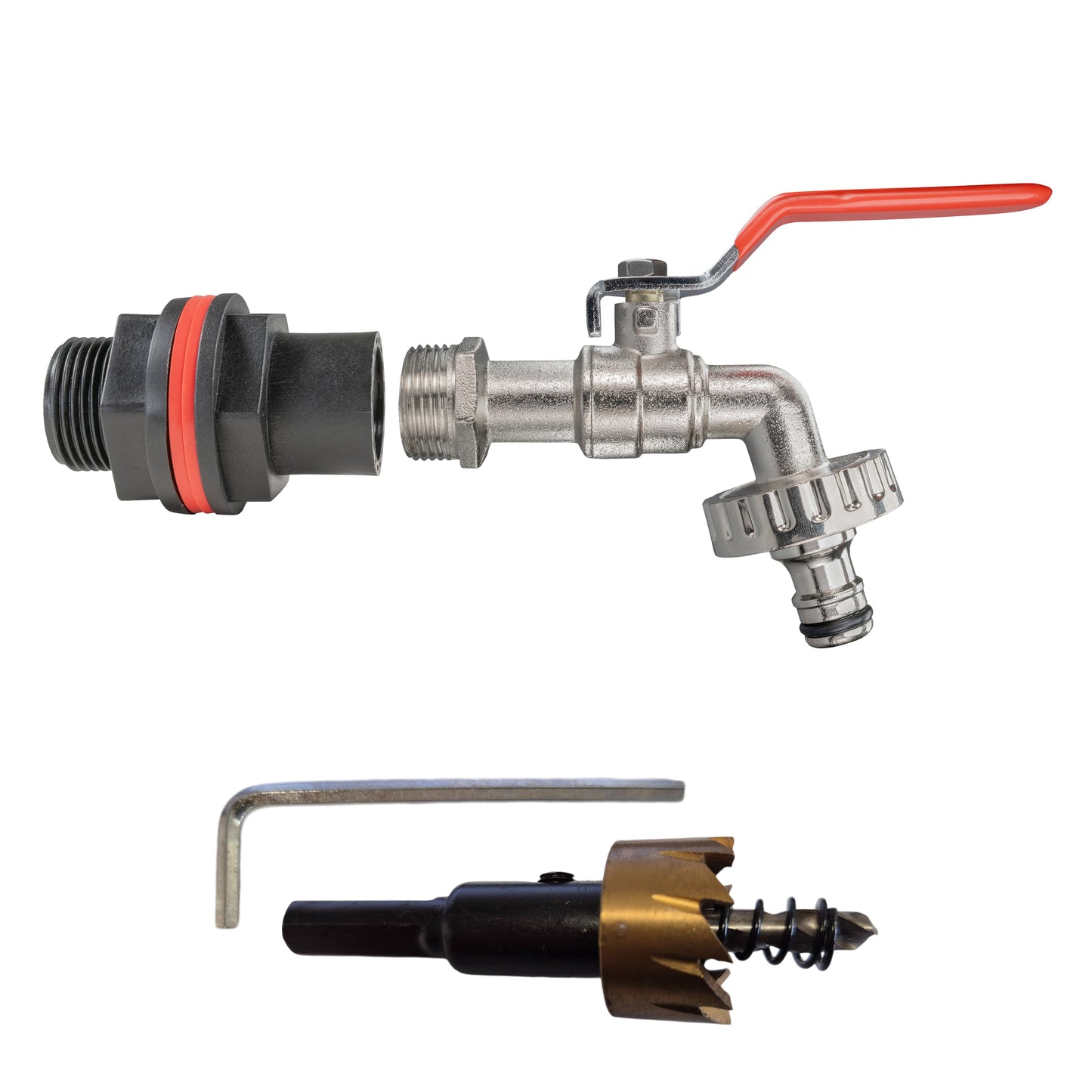 AP Supplies Water Butt Kit 3/4" with Quick Connect Lever Tap and Drill Bit