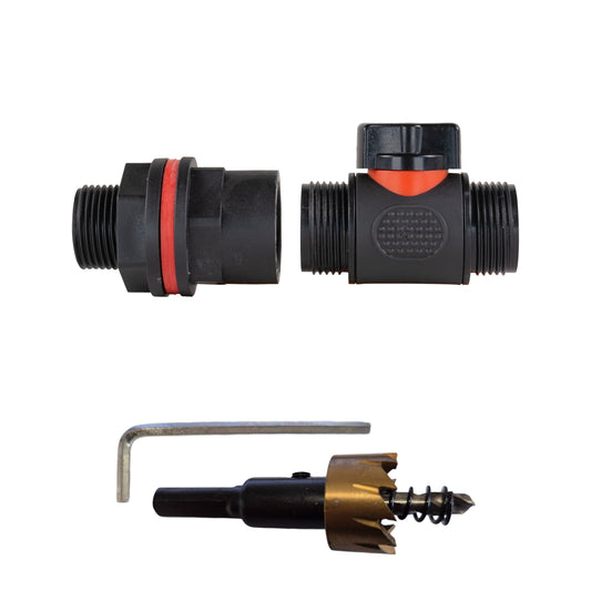 AP Supplies Water Butt Kit 3/4" with 3/4" BSP In-Line Valve and Drill Bit