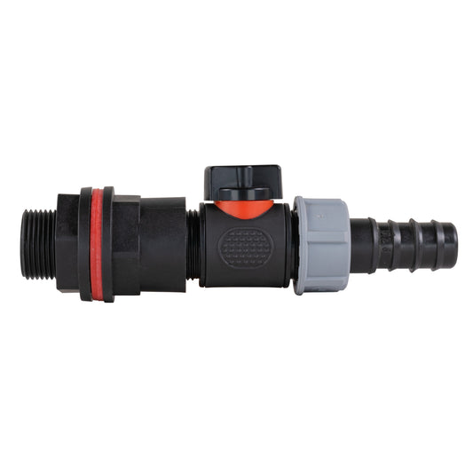 Water Butt Kit 3/4in with In-Line Valve + 3/4in Barb for Drip Irrigation Fitting
