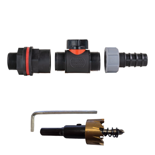AP Supplies Water Butt Kit 3/4" with In-Line Valve + 3/4" Barb and Drill Bit