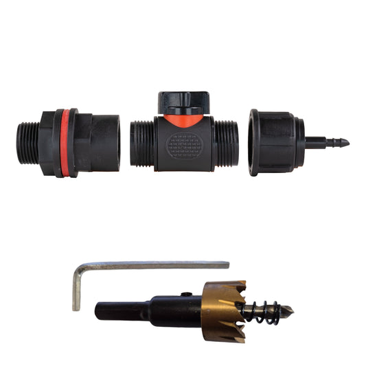 AP Supplies Water Butt Kit 3/4" with In-Line Valve + 4mm Micro Barb and Drill Bit