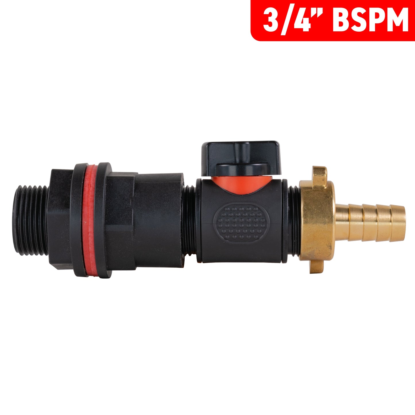 Water Butt Kit 3/4in with In-Line Valve + 13mm Brass Barb for Hose Connector Set