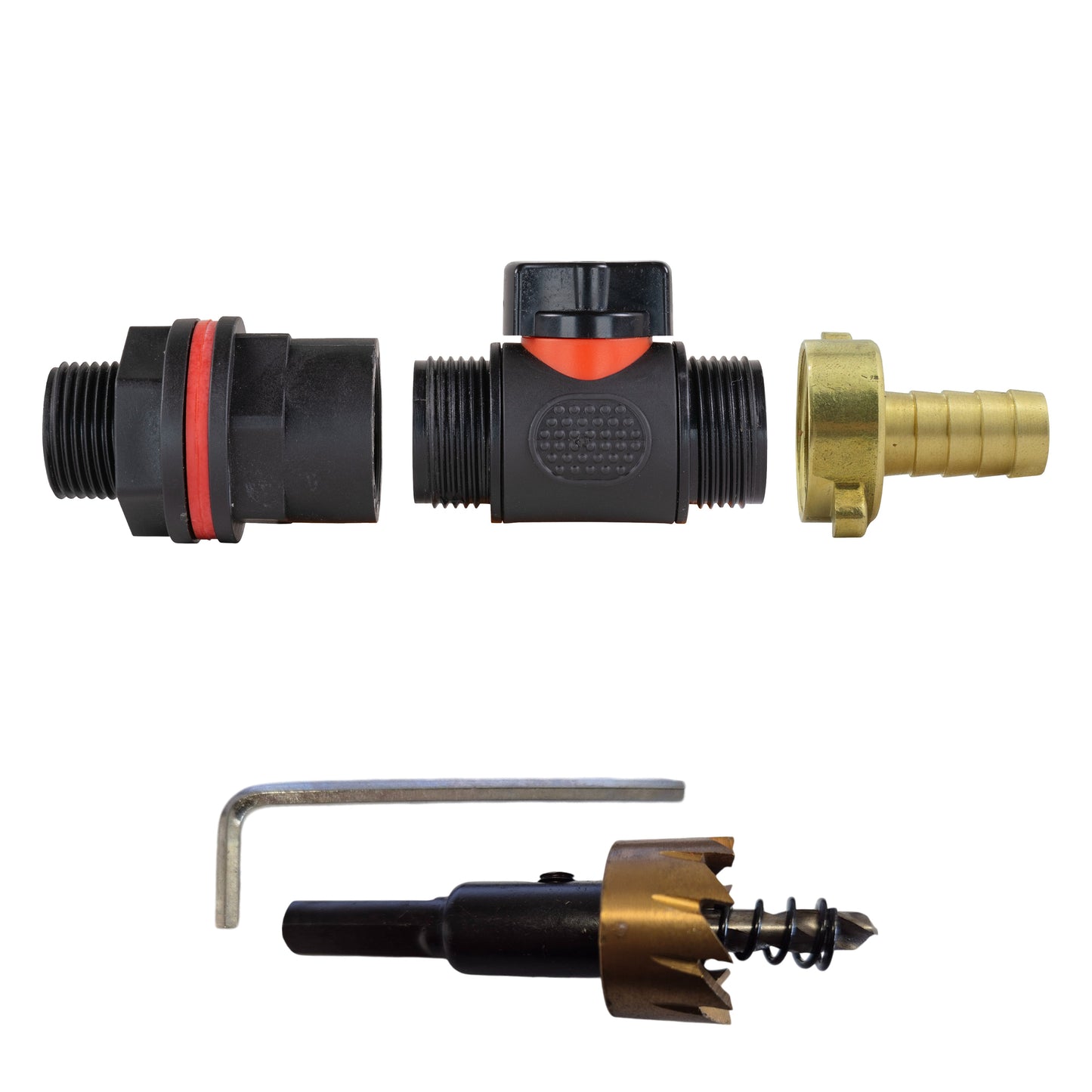 AP Supplies Water Butt Kit 3/4" with In-Line Valve + 13mm Brass Barb and Drill Bit