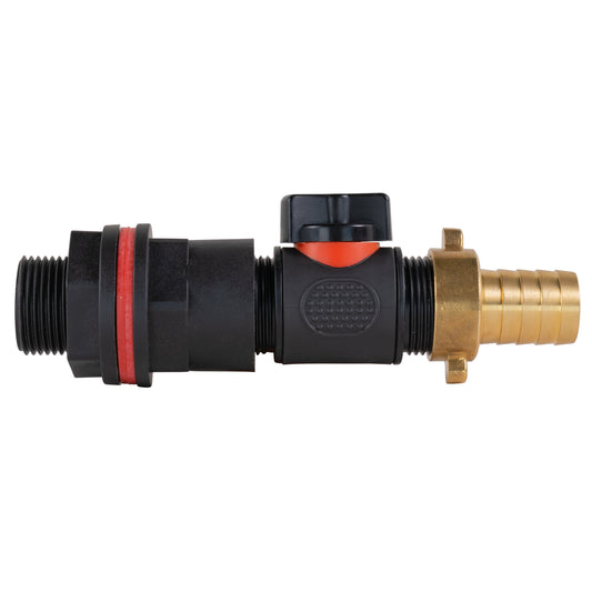Water Butt Kit 3/4in with In-Line Valve + 19mm Brass Barb for Hose Connector Set