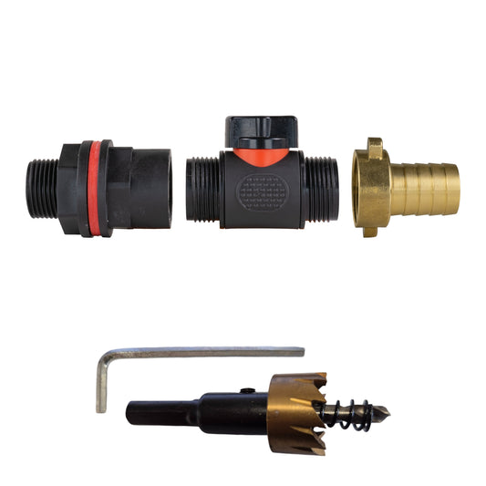 AP Supplies Water Butt Kit 3/4" with In-Line Valve + 19mm Brass Barb and Drill Bit