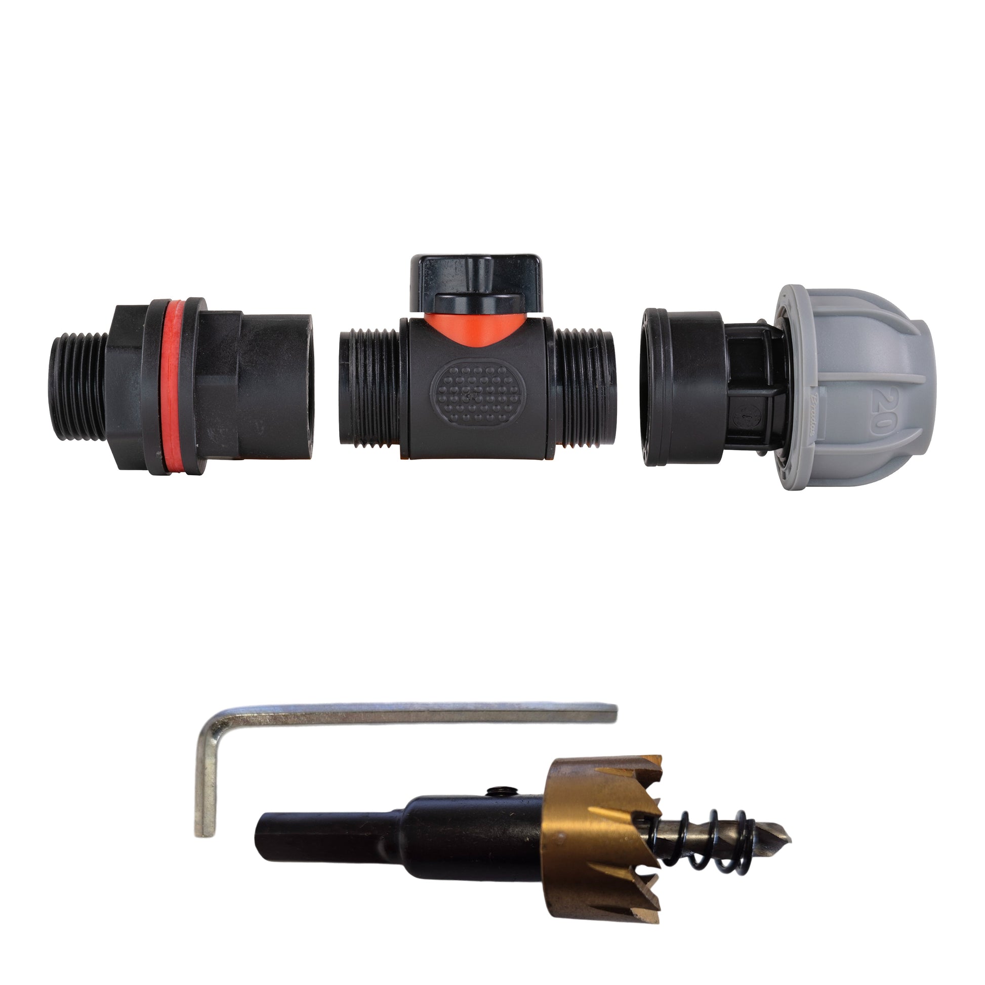 AP Supplies Water Butt Kit 3/4" with In-Line Valve + 25mm MDPE Joiner and Drill Bit
