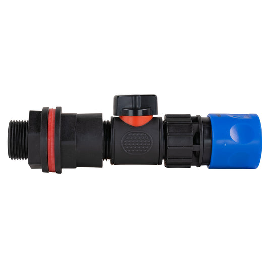 Water Butt Kit 3/4in with In-Line Valve + Female Quick Connector Blue