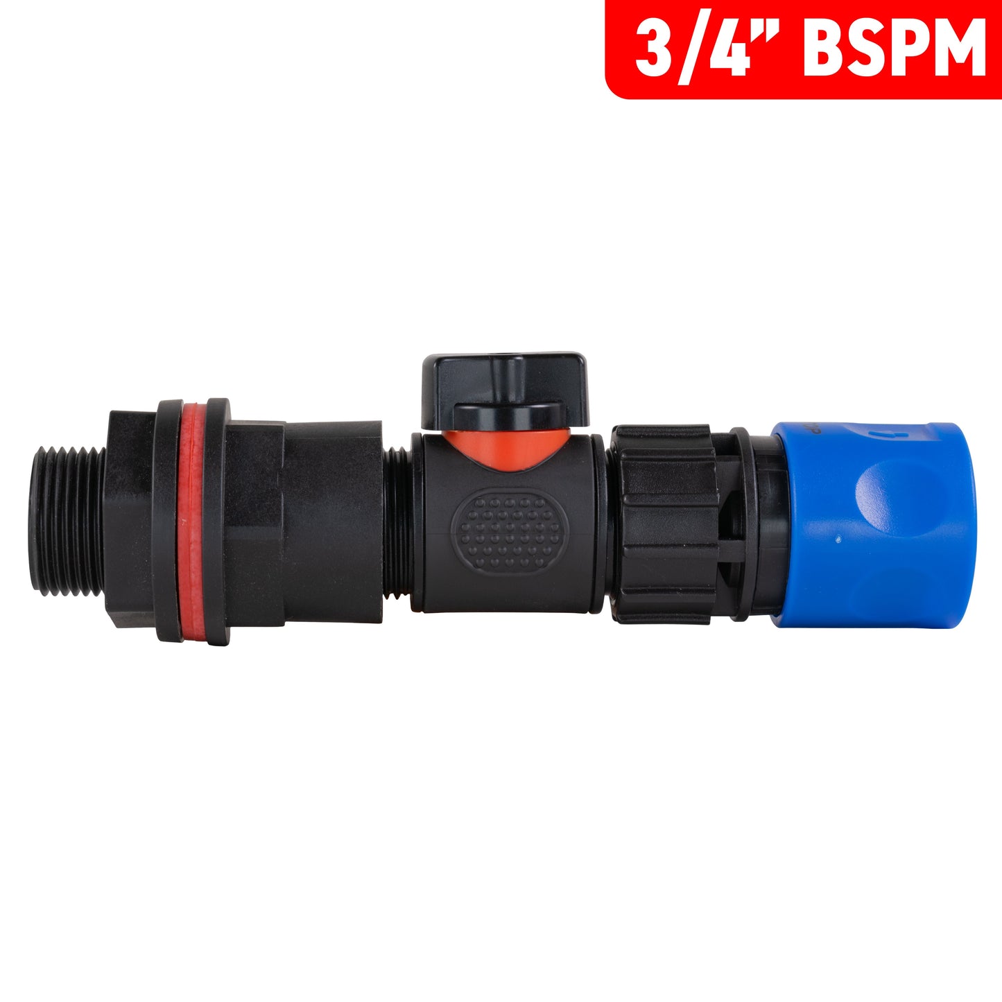 Water Butt Kit 3/4in with In-Line Valve + Female Quick Connector Blue