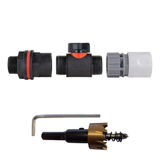 AP Supplies Water Butt Kit 3/4" with In-Line Valve + Female Quick Connector WL and Drill Bit
