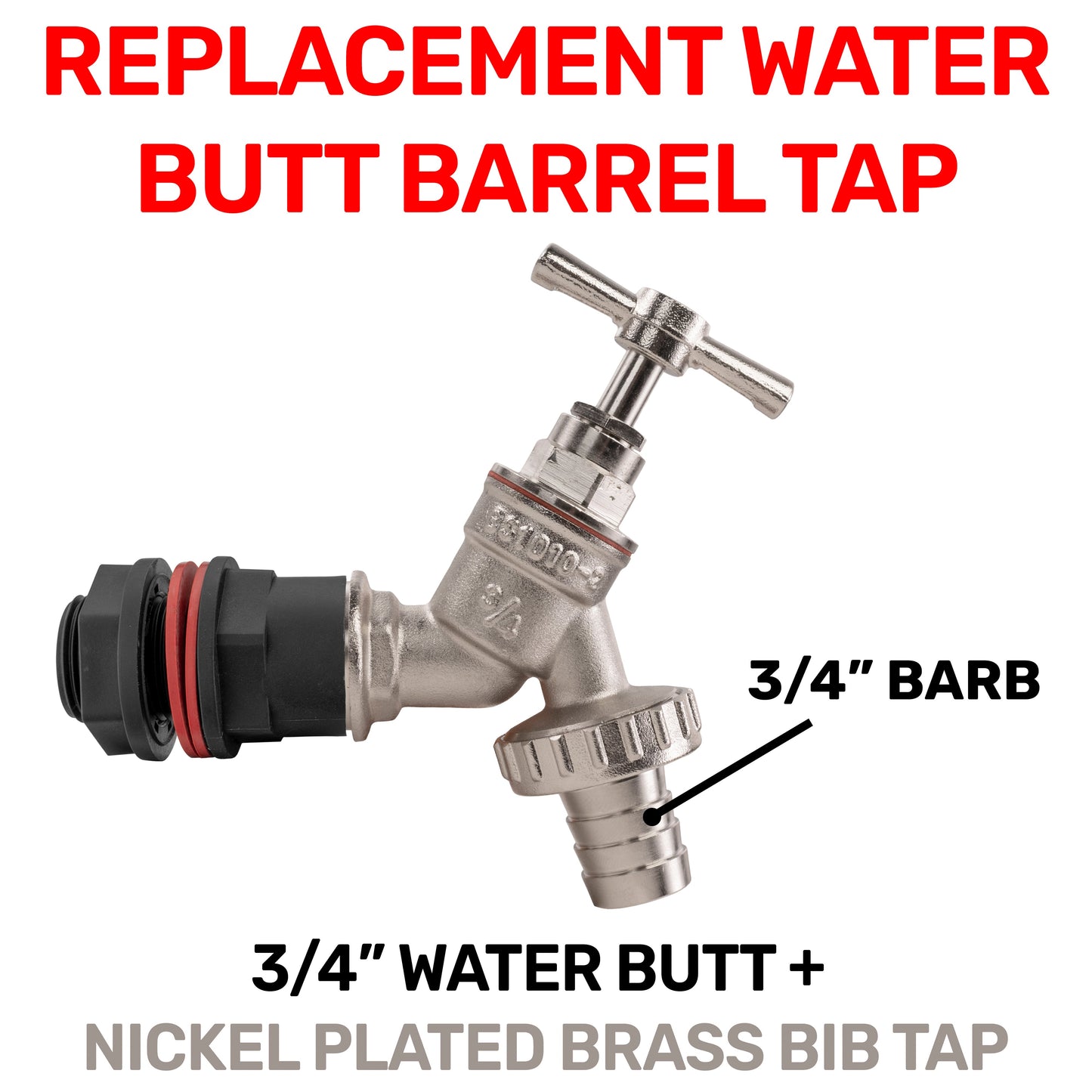 Water Butt Kit 3/4in with Nickel Plated Barbed Tap Hose Pipe Fitting Tap Adapter