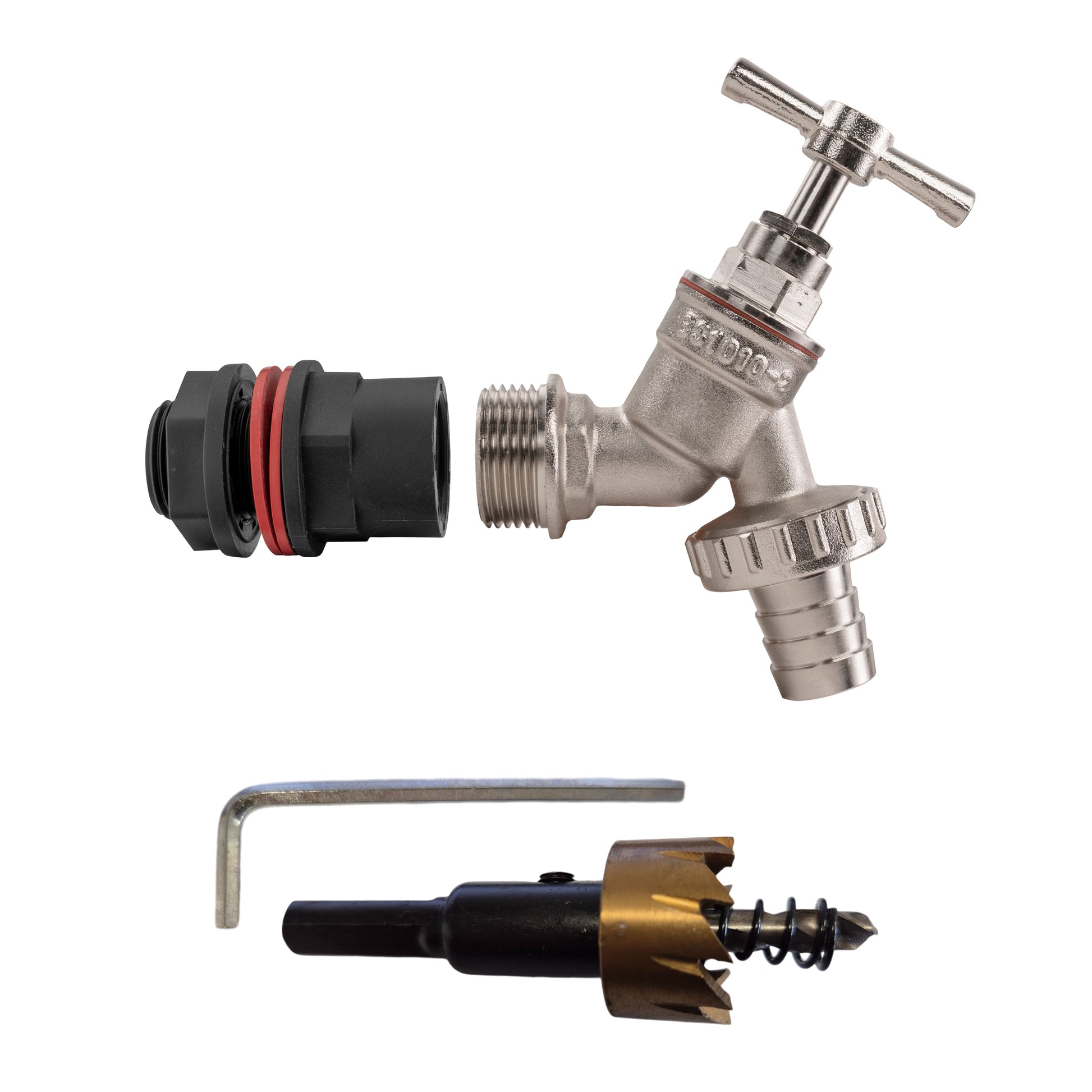 AP Supplies Water Butt Kit 3/4" with Nickel Plated Barbed Tap and Drill Bit
