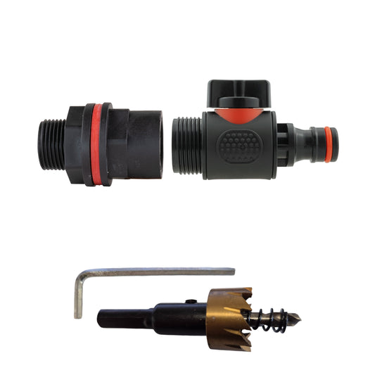 AP Supplies Water Butt Kit 3/4" with In-Line Quick Connector Valve and Drill Bit