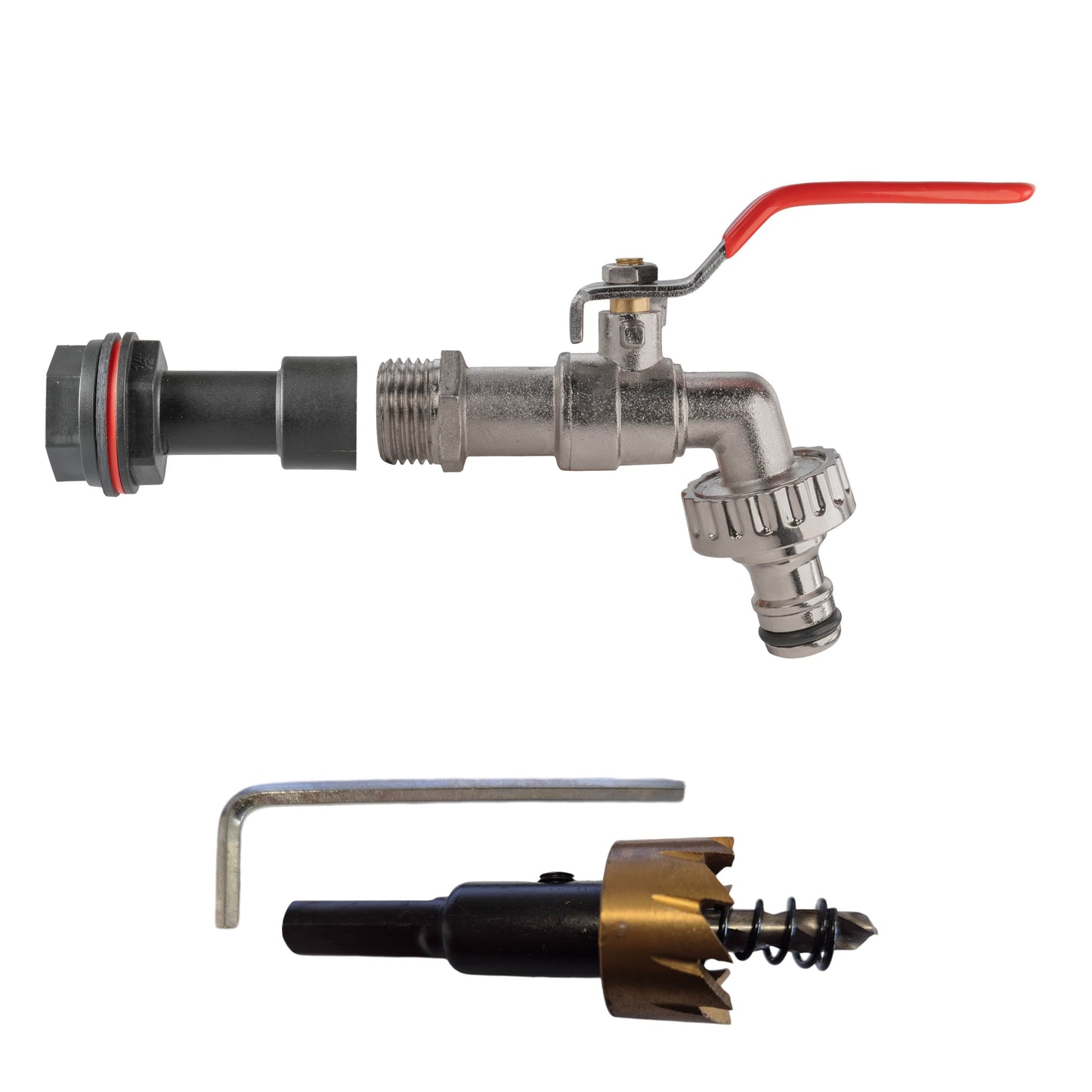 AP Supplies Water Butt Extension Kit 1/2" with Quick Connect Lever Tap and Drill Bit