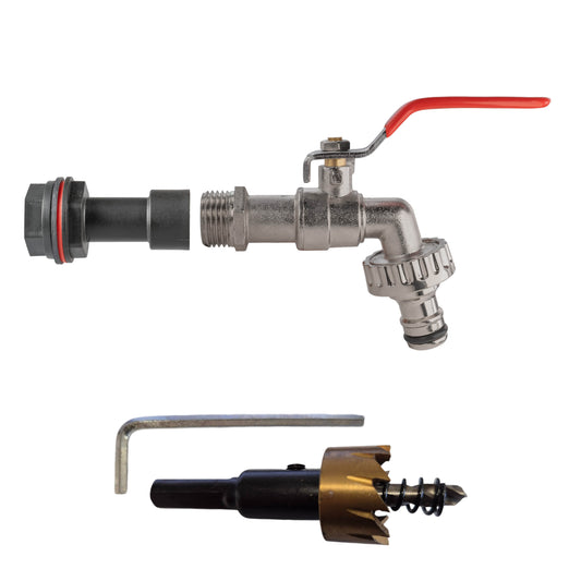 AP Supplies Water Butt Extension Kit 1/2" with Quick Connect Lever Tap and Drill Bit