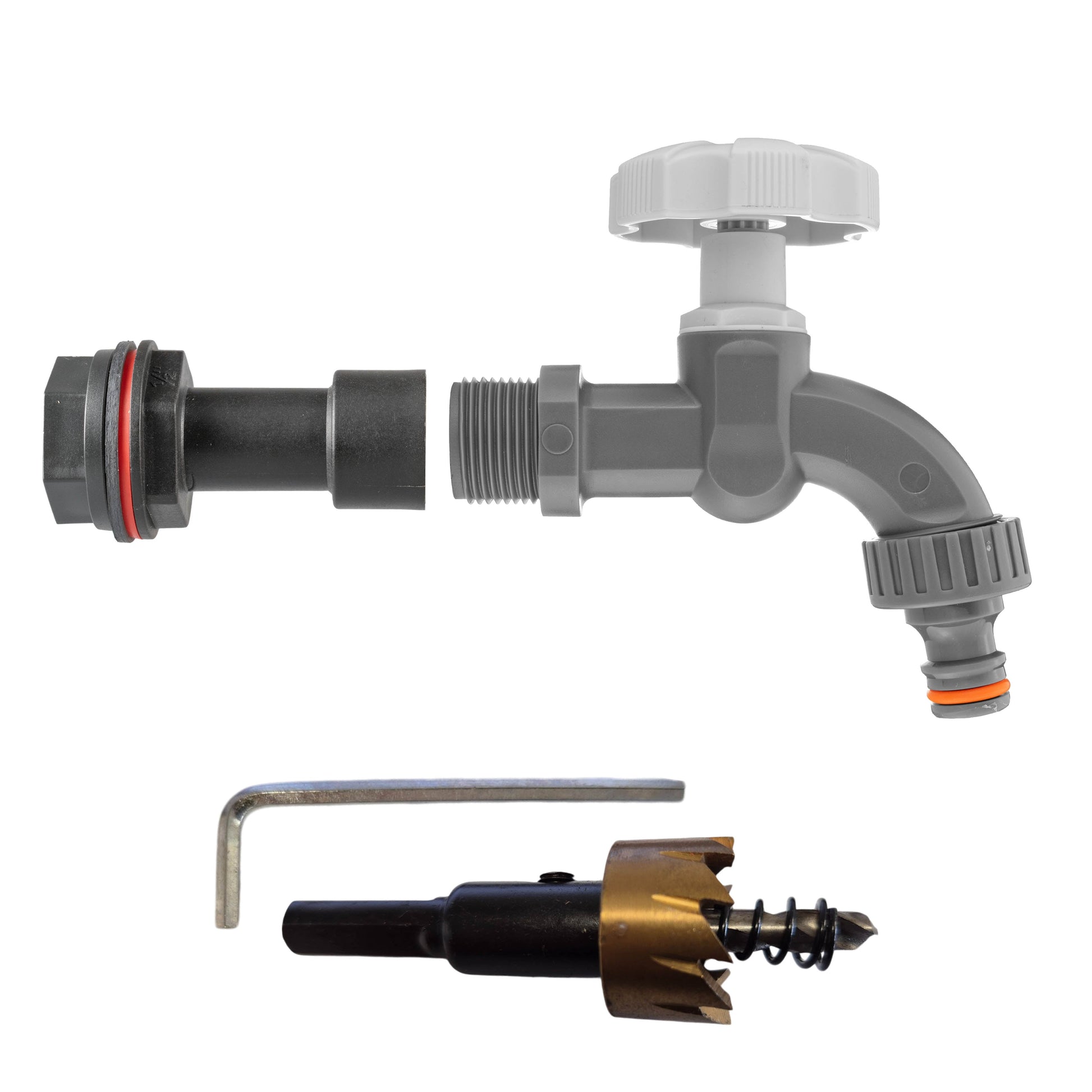 AP Supplies Water Butt Extension Kit 1/2" with Grey Dial Tap and Drill Bit