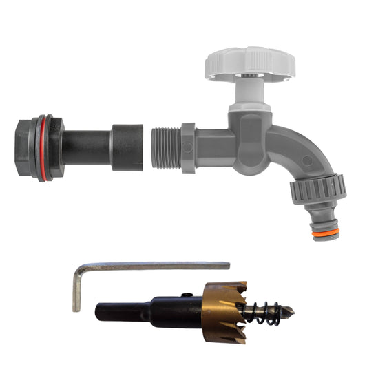 AP Supplies Water Butt Extension Kit 1/2" with Grey Dial Tap and Drill Bit